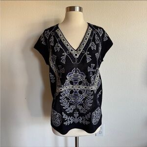 Tory Burch Black and White Embroidered Blouse